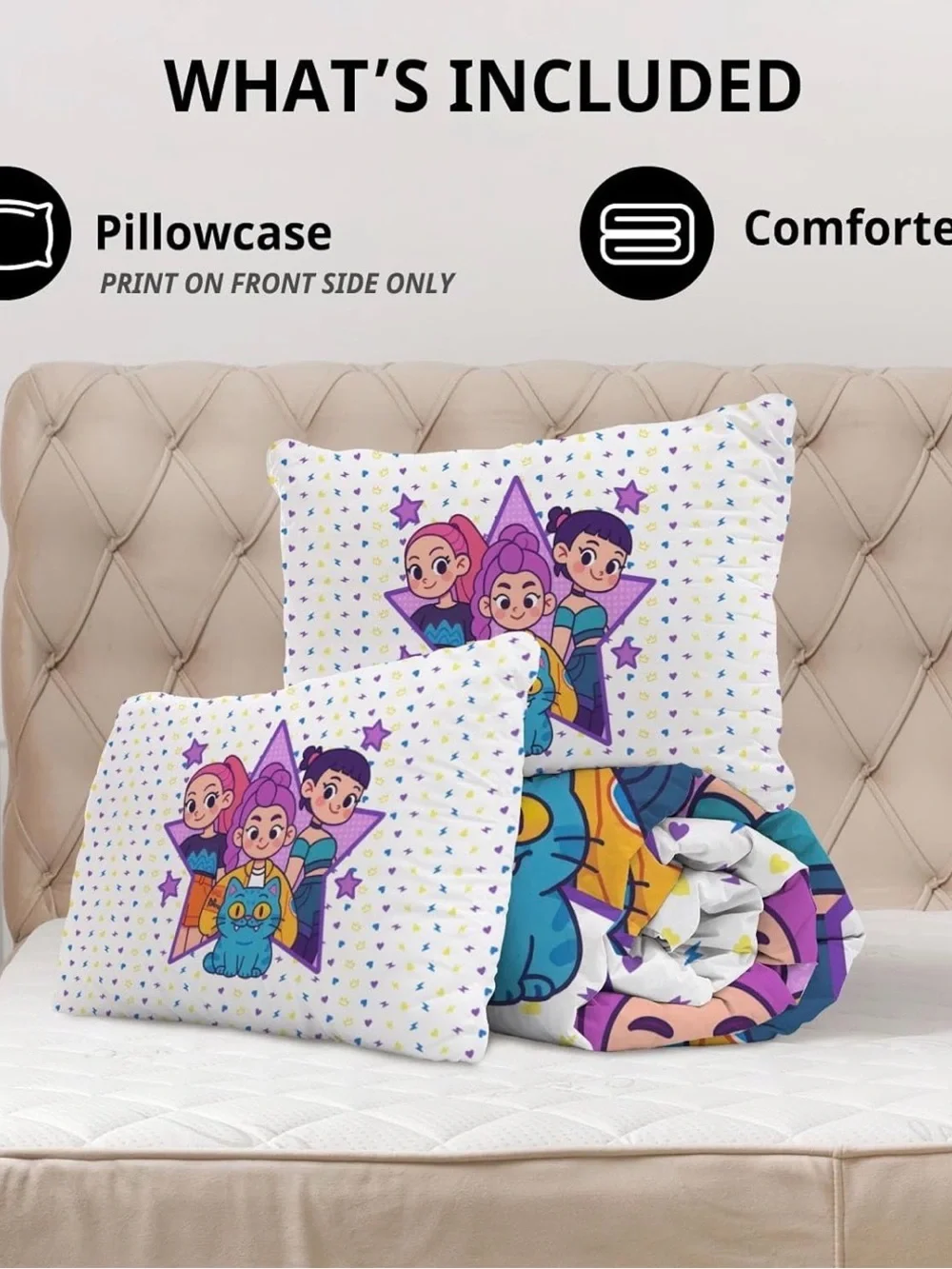 Allojoy Cute Korean Anime Hunter Comforter Set with Pillowcase